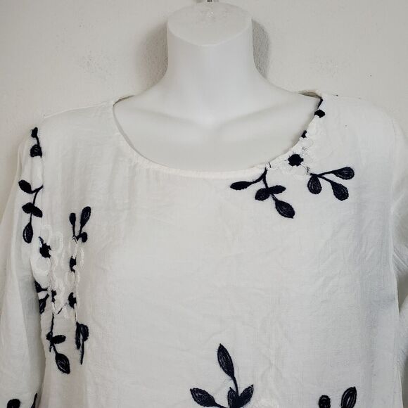 Kindred Top Large White Floral Embroidery Boho Peasant Cottagecore Gauzy Flowy - Picture 2 of 9